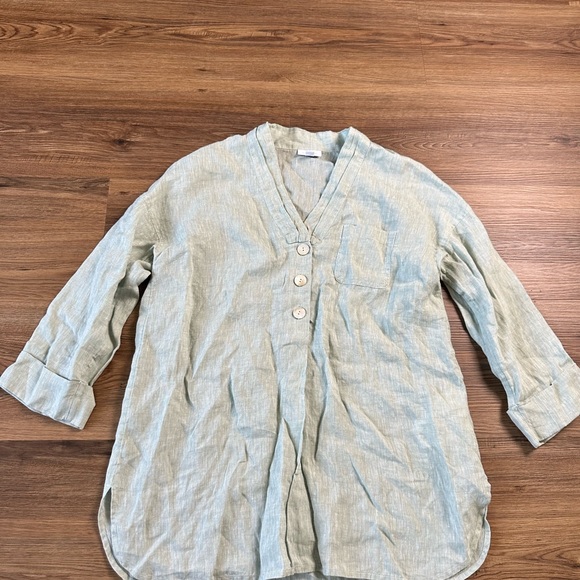 J. Jill Tops - J. Jill PureJill Linen Tunic Shirt 3/4 Sleeve‎ Popover V-Neck Green Beach Small